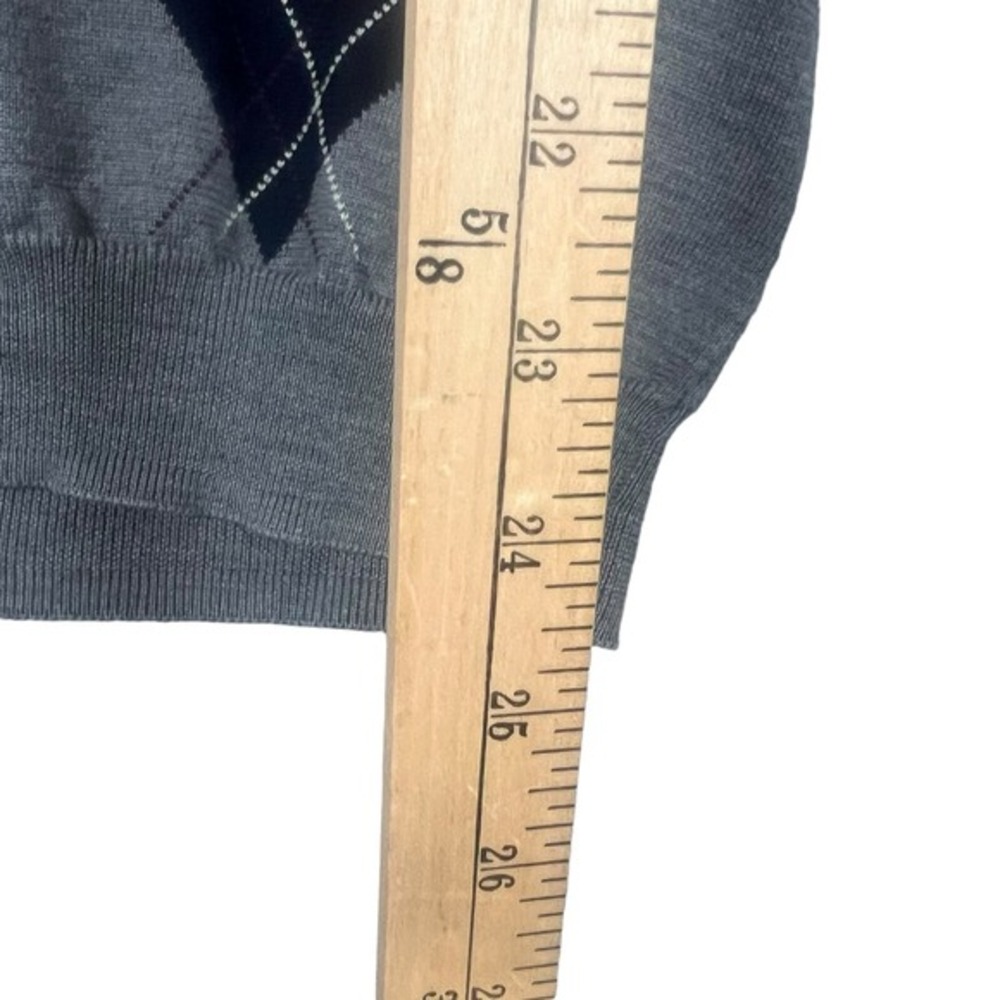 Mario Gilberti Argyle Sweater‎ Mens L Grey Navy Merino Wool V-Neck Made in Italy - Picture 10 of 12
